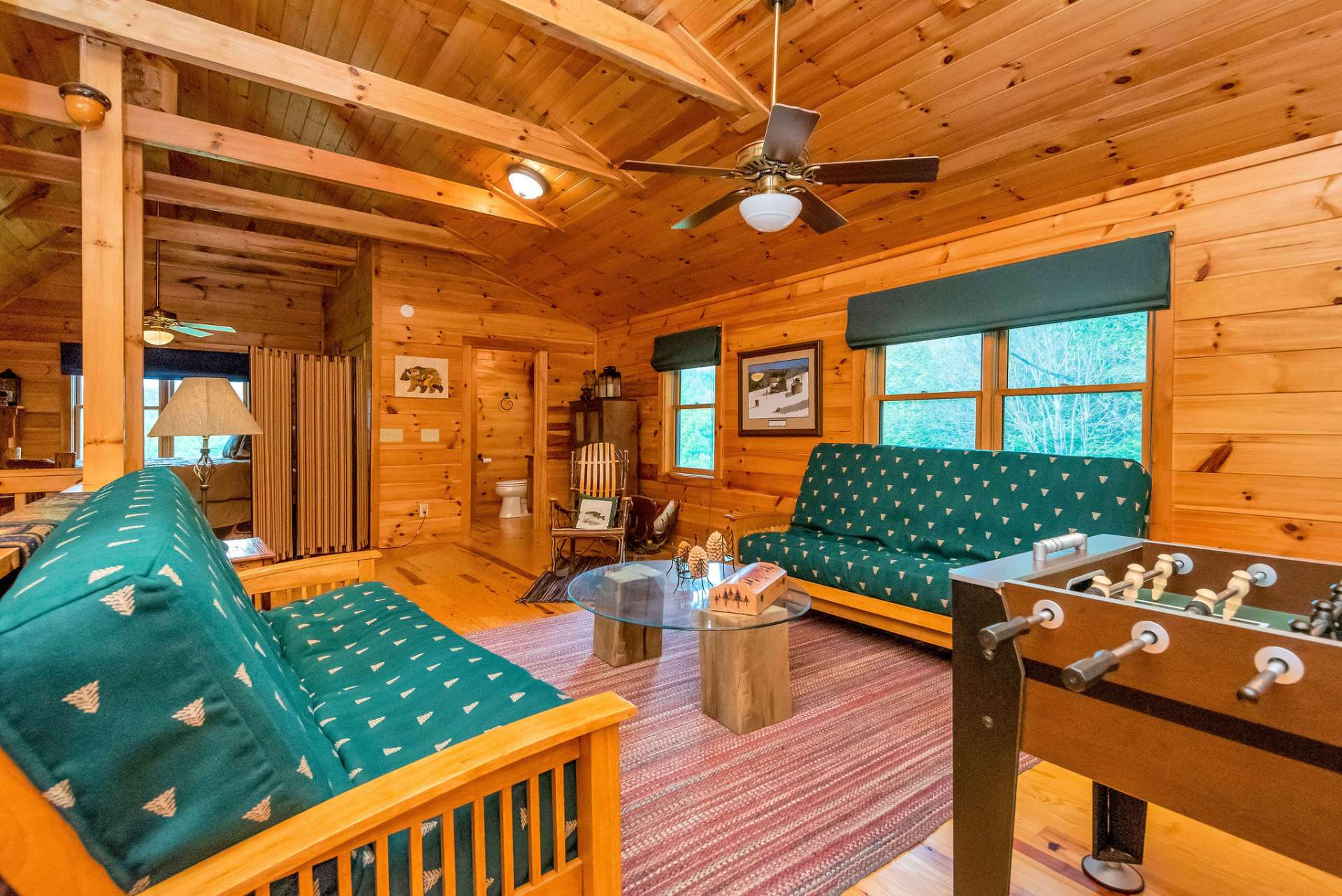 The exposed beams infuse the space with undeniable character and rustic charm.